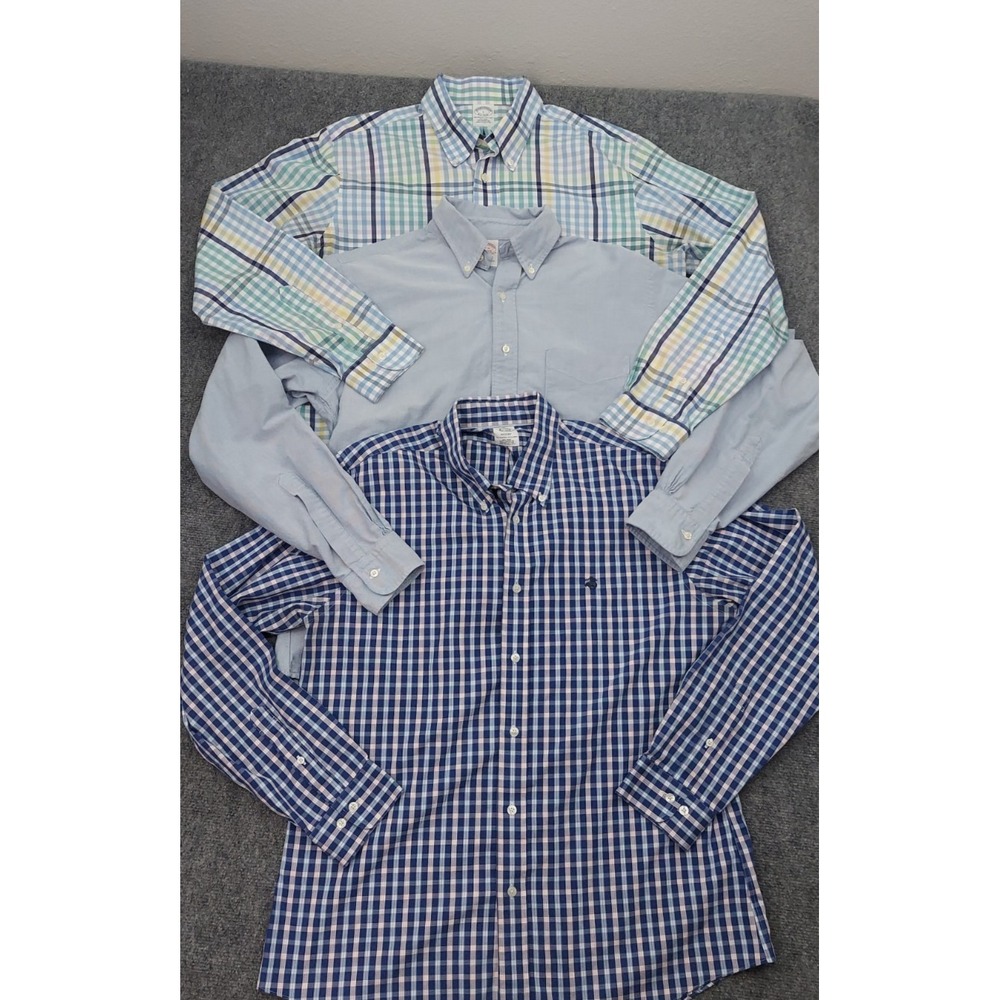 Lot 3 Brooks Brothers Shirt Mens Large Blue Plaid Button Down Long Sleeve Supima